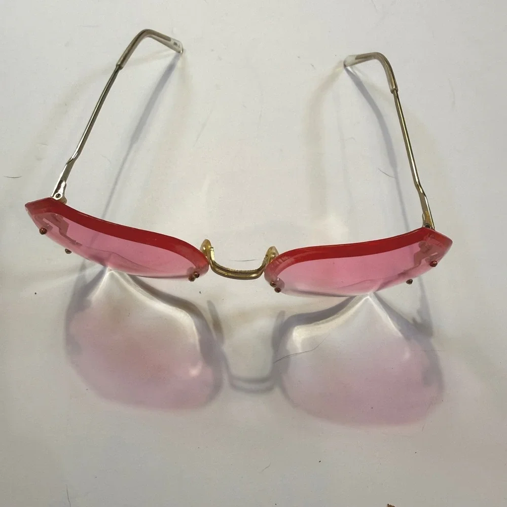 Vintage Rimless Pink Gradient Octagon Sunglasses Gold Metal Y2K Taiwan